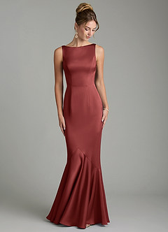 Azazie Tamera Bridesmaid Dresses Terracotta Mermaid Pleated Stretch Satin Dress image4