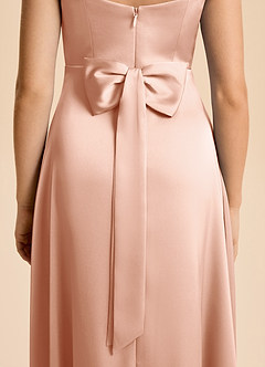 Azazie Kiki Junior Rose Gold A-Line Bow Stretch Satin Dress image4