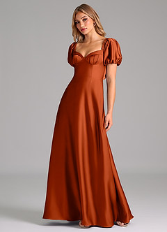 Azazie Fatima Bridesmaid Dresses Paprika A-Line Pleated Stretch Satin Dress image4