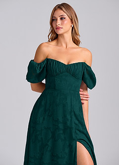 Azazie Mirian Robes de demoiselle d'honneur Robe Trapèze en Blumen-Burnout Encolure en Forme de Cœur Vert Pin image2