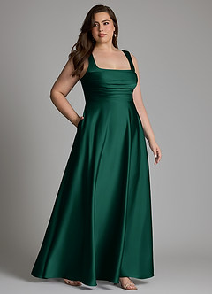 Azazie Azaria Bridesmaid Dresses Emerald A-Line Corset Stretch Satin Dress image11