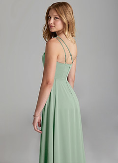 Azazie Maron Junior Agave A-Line Pleated Stretch Satin Dress image2