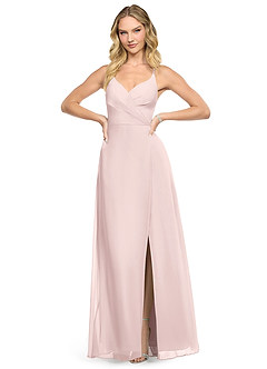 Azazie Davis Bridesmaid Dresses Blushing Pink A-Line V-Neck Chiffon Dress image2