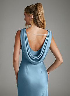 Azazie Elena Bridesmaid Dresses Steel Blue Mermaid Pleated Stretch Satin Dress image6