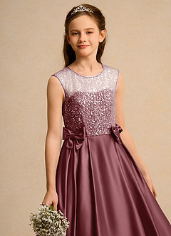 Azazie Candy Girl Jurken voor bloemenmeisjes Baljurk Jurk van Mat Satijn Boog Woestijnroos image2