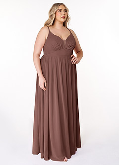 Azazie Rayna Bridesmaid Dresses Espresso A-Line V-Neck Pleated Chiffon Dress image10