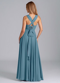 Azazie Darana Brautjungfernkleider A-Linie Korsett Chiffon Kleid Bermudablau image7