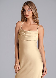 Azazie Seema Robes de demoiselle d'honneur Robe Sirène en Satin extensible Corset Champagne image2