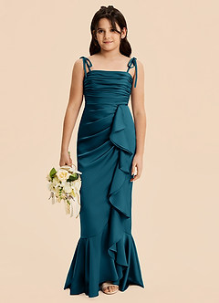 Azazie Ryan Junior Ink Blue Sheath Bow Stretch Satin Dress image1