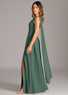 Azazie Tella Bridesmaid Dresses Sea Moss A-Line One Shoulder Chiffon Dress image4