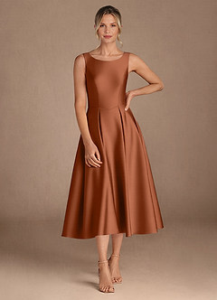 Azazie Fulton Mother of the Bride Dresses Copper A-Line Pleated Stretch Satin Dress image4