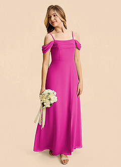 Azazie Lilly Junior Fuchsia A-Line Pleated Chiffon Dress image5