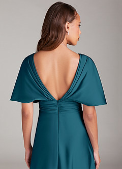 Azazie Pamela Bridesmaid Dresses Ink Blue A-Line Pleated Stretch Satin Dress image6