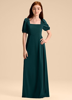 Azazie Briar Junior Robe Trapèze en Satin extensible Arc Vert Pin image6