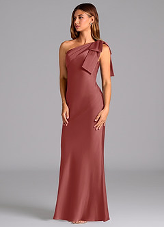 Azazie Yuanna Suknie dla druhen Syrena Jedno ramię Satyna elastyczna Do ziemi Sukienka image4