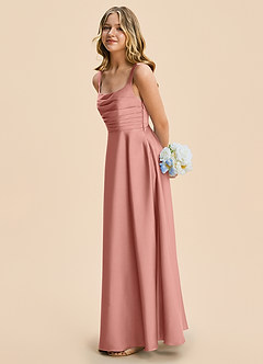 Azazie Azaria Junior A-Linie Plissee Stretch-Satin Kleid Rosettenrosa image4