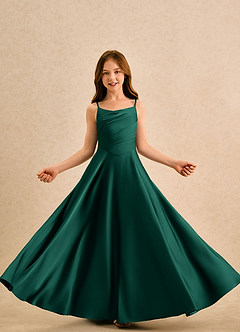 Azazie Coconut Girls Formal Blumenmädchenkleider A-Linie Plissee Stretch-Satin Kleid Smaragd image5