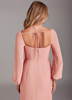 Azazie Charissa Brautjungfernkleider Etui Langarm Chiffon Kleid Rosettenrosa image2