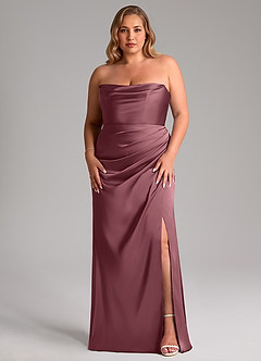Azazie Leonis Bridesmaid Dresses Desert Rose Mermaid Pleated Stretch Satin Convertible Dress image2