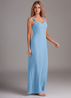 Azazie Denice Bridesmaid Dresses Powder Blue Sheath Pleated Chiffon Dress image5