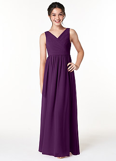Azazie Sawyer Junior Grape A-Line Pleated Chiffon Dress image1