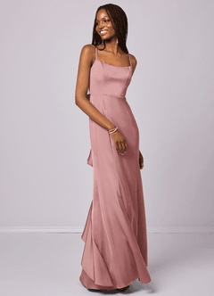 Barbie ♥ Azazie Bridesmaid Dresses Dusty Rose Mermaid Bow Stretch Satin Dress image3