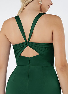 Azazie Mero Vestidos de damas de honor Vestido de Verde Oscuro de Satén Elástico de Corte Recto con Plisado image5