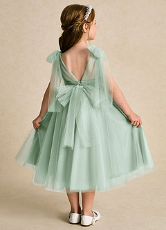 Azazie Dori Robe Demoiselle D'honneur Fillette Robe Trapèze en Tulle Rayé Agave image1