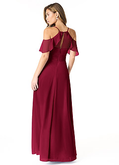 Azazie Dakota Vestidos de damas de honor Vestido Borgoña de Gasa de Línea A con Cuello en V plisado image2