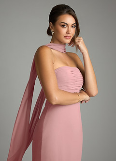 Azazie Saylor Brudtärnklänningar Klä av Sjöjungfru i Chiffong Axelbandslös Dammig Ros image2