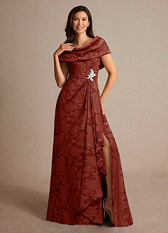 Azazie Branford vestidos de madre de la novia Vestido de Terracota de Devorado Floral de Corte En A con Plisado image5