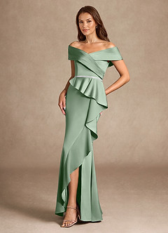 Azazie Dareia vestidos de madre de la novia Vestido de Matcha de Satén Elástico de Sirena con Vestidos sin tirantes image5