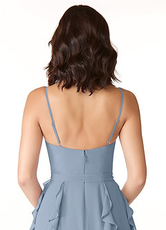 Azazie Peyton Robes de demoiselle d'honneur Robe Trapèze en Mousseline de soie Rayé Bleu Poussiéreux image3