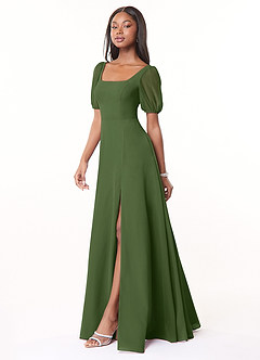 Azazie Alani Robes de demoiselle d'honneur Robe Trapèze en Mousseline de soie Encolure carrée Olive image3