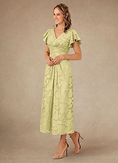 Azazie Vera Mother of the Bride Dresses Lemon Sorbet A-Line Pleated Floral Burnout Dress image2
