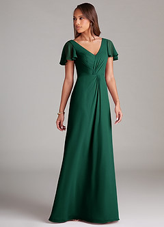 Azazie Soren Bridesmaid Dresses Emerald A-Line Ruched Chiffon Dress image4
