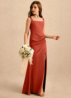 Azazie Noah Girls Formal Flower Girl Dresses Rust Sheath Pleated Stretch Satin Dress image3