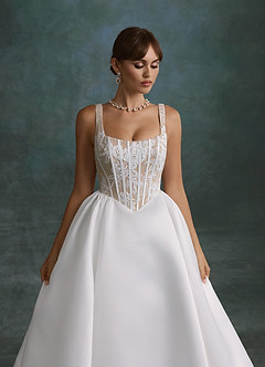 Azazie Belle Wedding Dresses Diamond White Nude Ball-Gown Satin Dress image5