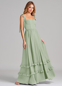 Azazie Anastacia 신부 들러리 드레스 A라인 스윗하트 네크라인 쉬폰 바닥 길이 드레스 image4