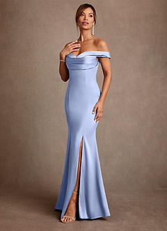 Azazie Boone Mother of the Bride Dresses Ice Mermaid Off the Shoulder Stretch Satin Dress image4
