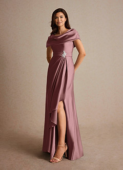 Azazie Branford Mother of the Bride Dresses Vintage Mauve A-Line Pleated Stretch Satin Dress image11