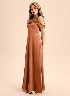 Azazie Anselie Junior Copper A-Line Off the Shoulder Stretch Satin Dress image6