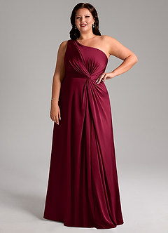 Azazie Brooke Bridesmaid Dresses Burgundy A-Line One Shoulder Stretch Satin Dress image12