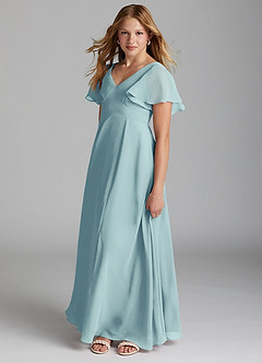 Azazie Kimber Junior Sea Glass A-Line Pleated Chiffon Dress image3