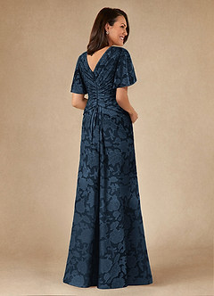 Azazie Emmeline Mother of the Bride Dresses Dark Navy A-Line Pleated Floral Burnout Dress image2