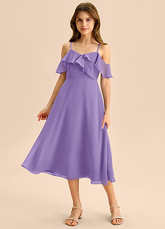 Azazie Kamilla Junior A-Linie Schulterfrei Chiffon Kleid Tahiti image1