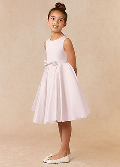 Azazie Coco Blumenmädchenkleider A-Linie Schleifen Matte Satin Kleid Zartrosa image2