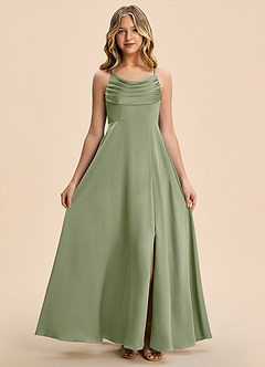 Azazie Gia Junior Pistachio A-Line Pleated Stretch Satin Dress image7