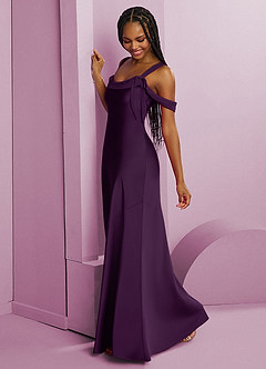 Barbie ♥ Azazie Bridesmaid Dresses Grape Sheath Pleated Stretch Satin Dress image4