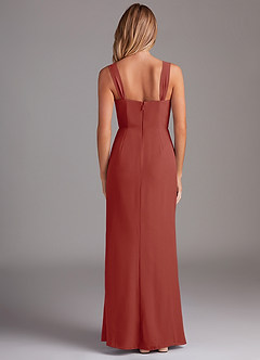 Azazie Denice Bridesmaid Dresses Terracotta Sheath Pleated Chiffon Dress image2